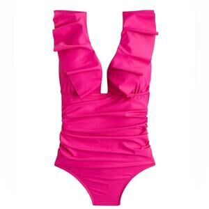 NWT J Crew Ruched Ruffled One Piece Bathing Suit Swim Fuchsia Size 4